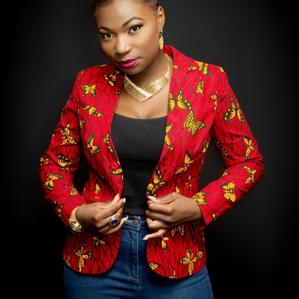 NWT Geometric African Print Blazer - B1211 Red/Black/Yellow Butterfly